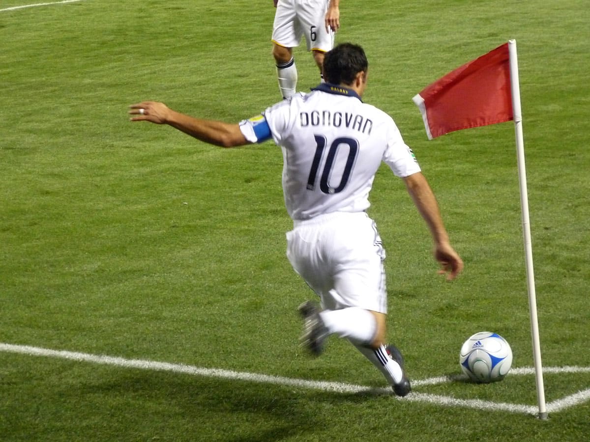 detail: Landon Donovan lines up to take a corner kick